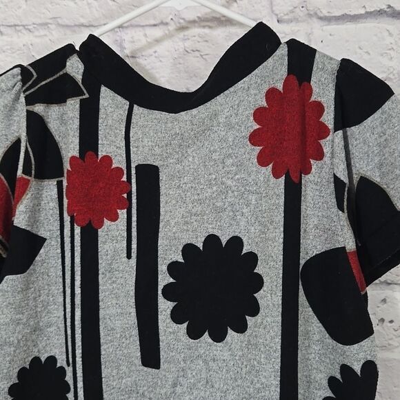 2X PLUS Retro Puff Sleeve Bold Floral Gray Lightweight Knit Blouse Sweater Top - Picture 7 of 7